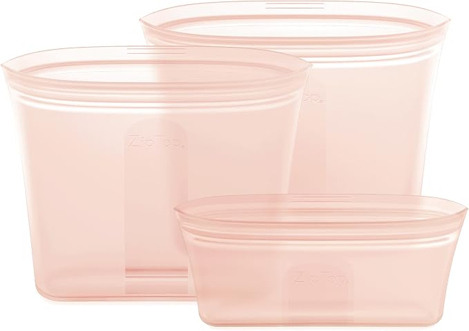 Zip Top Reusable Food Storage Bags | 3 Bag Set [Peach] - 2 Sandwich, 1 Snack | Silicone Meal Prep Container | Microwave, Dishwasher and Freezer Safe | Made in the USA
