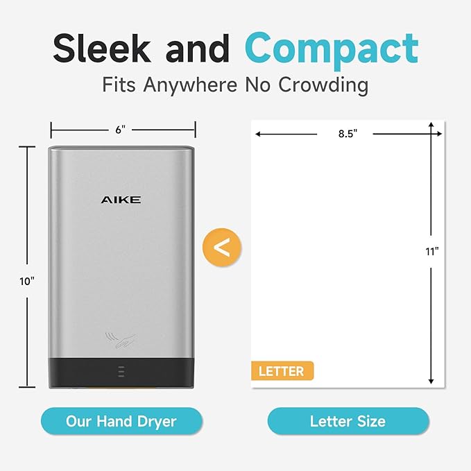 AIKE Compact Hand Dryer for Home Bathroom, Cover ABS Polycarbonate Design, 110V Silver Model AK2822