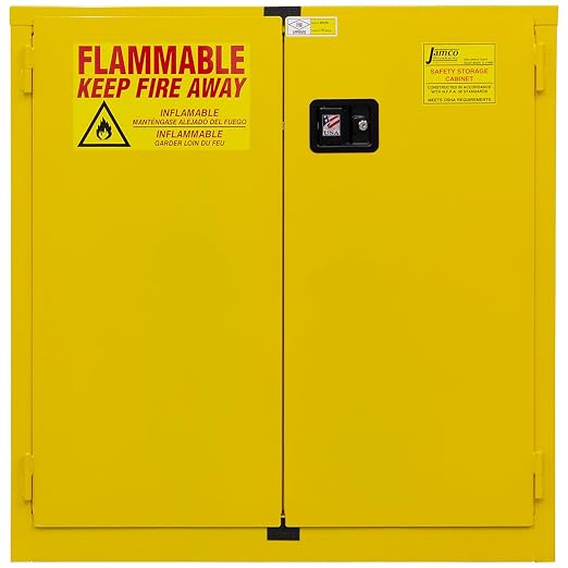 Jamco 30 Gallon Steel Flammable Safety Cabinet, Self-Closing Doors, Yellow | All-Welded Double-Wall Steel Flammable Storage Cabinet, Lockable Doors, 43"W X 18"D X 44"H, Osha & Fm Certified, Made In Usa