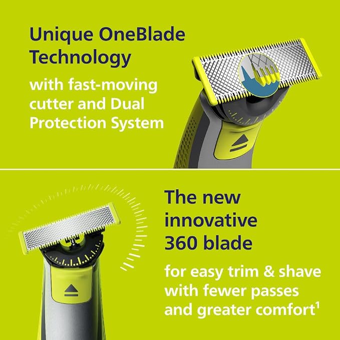 Philips Norelco for Face + Body, Electric Beard Trimmer, Shaver and Groomer, 5in1 Adjustable Comb, 1x Body Kit, Model QP2834/70, Black/Lime Green