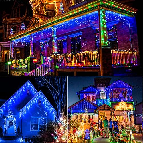 99FT Icicle Lights for Outside 1216 LED Blue Christmas Lights Outdoor