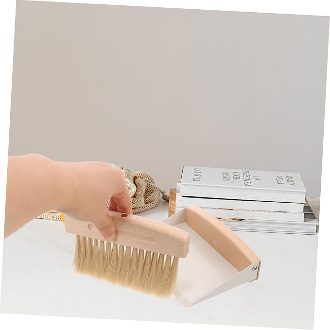 2 Sets Mini Broom Dustpan,Whisk Broom and Dustpan Set Wood Keyboard Brush for Cat Litter, Kitchen,Table,Cars(White Shovel Nylon)