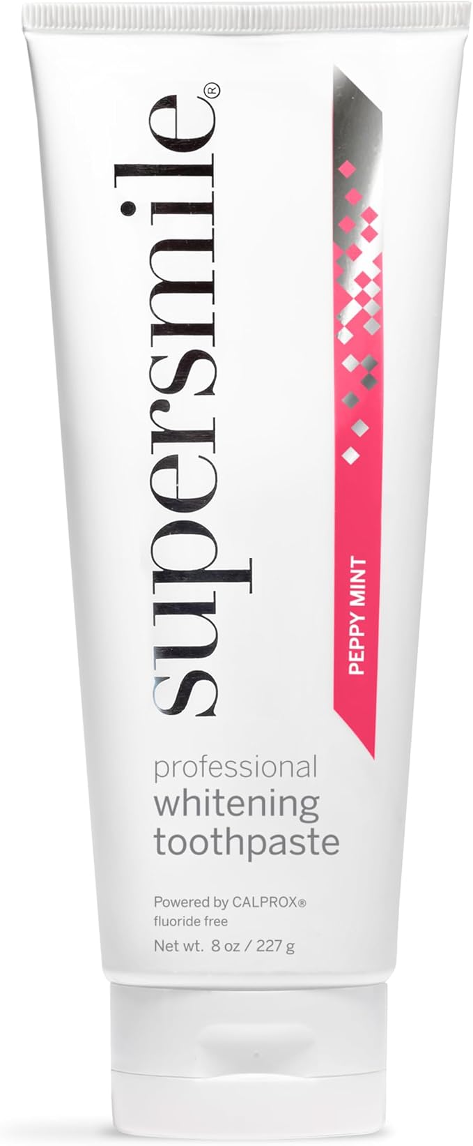 Supersmile Peppy Mint Whitening Toothpaste, Fluoride-Free, 8 Oz | Calprox® Powered, Whitens 5.5 Shades in 7 Days, Candy Cane Flavor Without the Sugar, Veneer Safe, SLS-Free