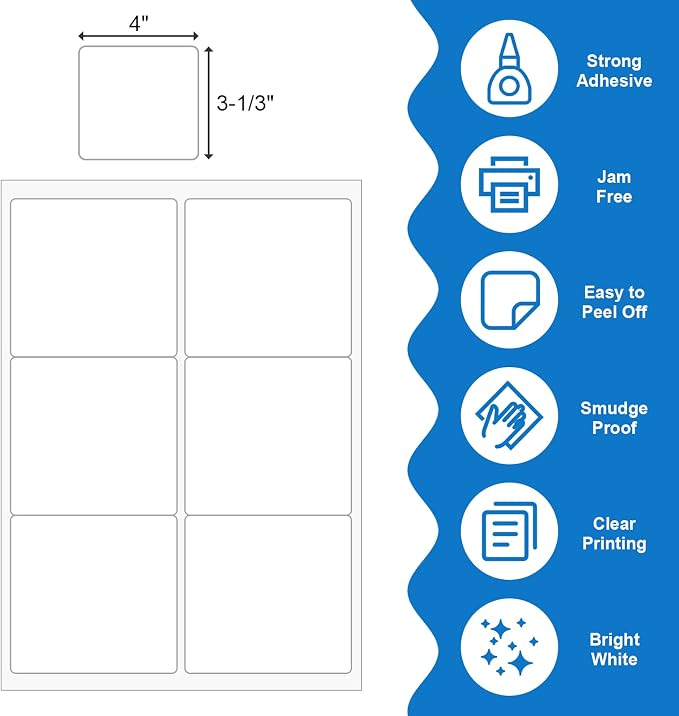 BESTEASY 3 1/3" x 4" Labels Shipping Labels for Laser Inkjet Printers, 6 Up Self Adhesive FBA Address Labels, White Matte Mailing Label Stickers (4000 Sheets, 24000 Labels)