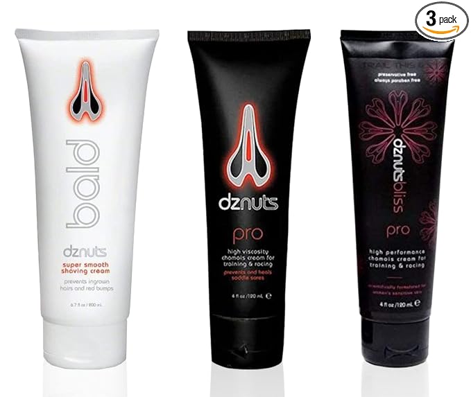 dznuts - Men’s Pro Chamois Cream, Women’s Bliss Chamois Cream, and Bald Super Smooth Shaving Cream - For Saddle Sores, Razor Burns, Ingrown Hairs, and Cuts