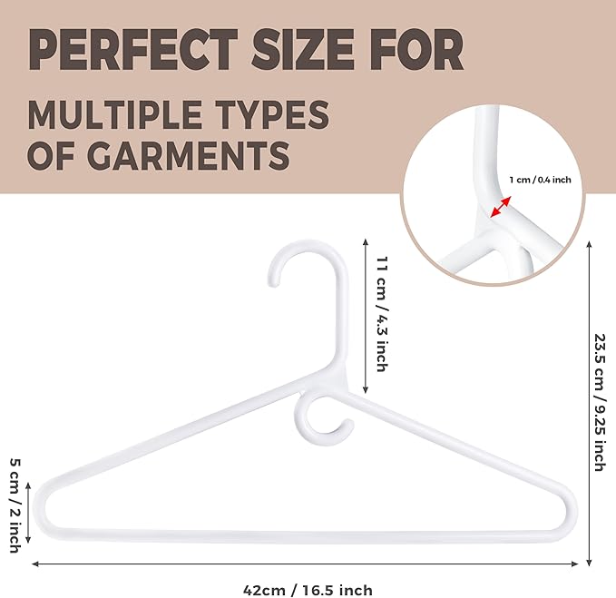 Quality White Plastic Hangers 90 Pack - Super Heavy Duty Multipack for Clothes - Thick Strong Standard Closet Clothing Hangers with Hook for Scarves and Belts-17 for Coats (White, 90)