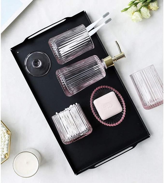 Soap Dispenser Bottles Five-Piece Bathroom Set, Bathroom Accessories Set Glass Mouthwash Cup, Hand Sanitizer Bottle,Toothbrush Cup