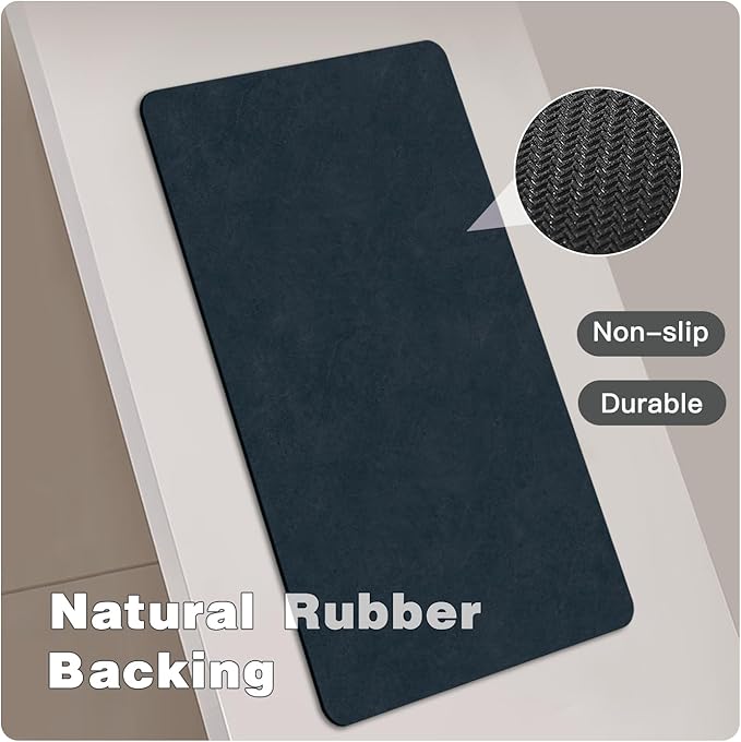 TYUU Bathroom Mat Quick Dry, Bathroom Rugs Non Slip Washable Thin Absorbent Bath Mat Fits Under Door Bathroom Floor Mat Perfect for Bath, Shower, or Sink 36"x48" Navy Blue