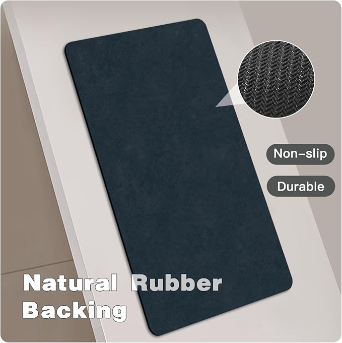 TYUU Bathroom Mat Quick Dry, Bathroom Rugs Non Slip Washable Thin Absorbent Bath Mat Fits Under Door Bathroom Floor Mat Perfect for Bath, Shower, or Sink 24"x48" Navy Blue
