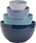 Tabletops Gallery Hobnail Style 4 Piece Blue Storm Stoneware Nesting Mixing Bowl Set for Baking and Cooking