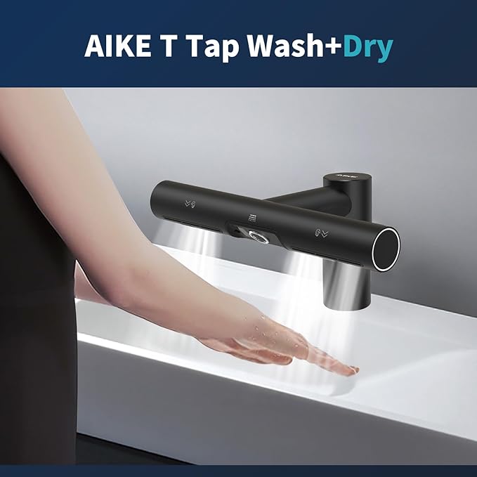 AIKE Air Tap Wash+Dry High Speed Hand Dryer Model AK7120, 110-120V Black Standard Height