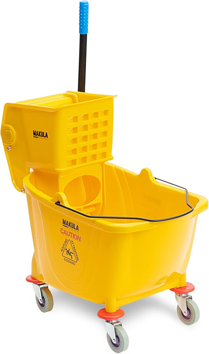 Makula Commercial Mop Bucket with Wringer, 36 Qt Heavy Duty Janitor Mop Bucket with Wheels, Side Press Wringer Combo, Industrial Cleaning Bucket for Restaurants, Schools & Commercial Floors