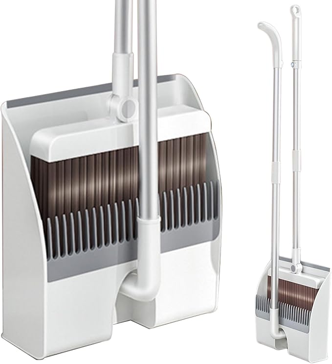 Broom and Dustpan Combo Set for Home, Soft Bristles Angle Broom, Dust Pan with Comb Teeth, Long Handle Upright Standing Sweep Set for Room Kitchen Office,Magnetic~Lock