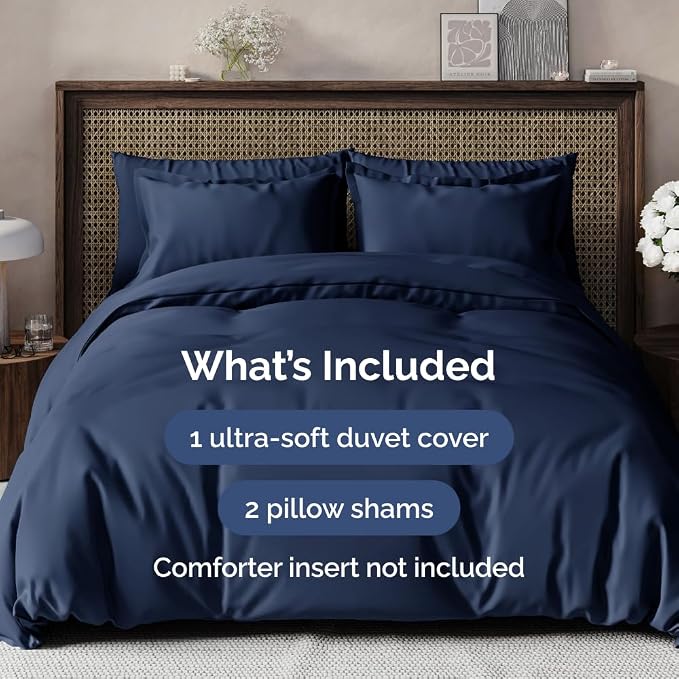 Duvet Cover Super King Size Set - Extra Soft Super King Duvet Cover 108" x 98" with 2 Pillow Shams for Women, Men, Kids & Teens - Comfy, Cozy, Hotel Luxury with Zipper Closures and Ties (Navy Blue)