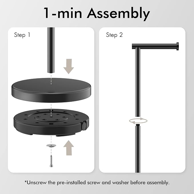 KES Bathroom Toilet Paper Holder Stand Modern Tissue Roll Holder SUS304 Stainless Steel Rustproof Freestanding 20.2" H, Matte Black BPH283S1-BK