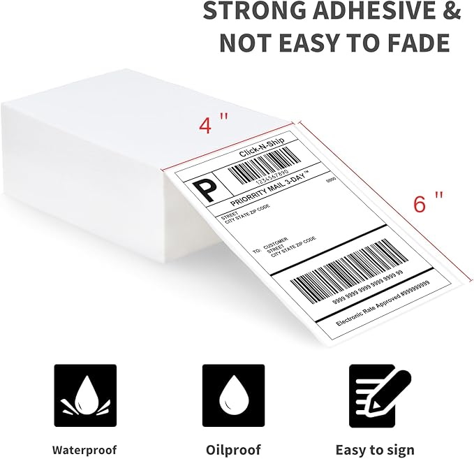 L LIKED 4x6 Direct Thermal Labels, 500pcs Perforated Fanfold, Compatible Zebra & Rollo Printers