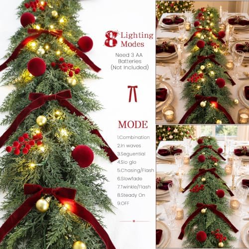 9FT Christmas Garland with Lights Ornaments Realistic Preit Cedar Garland