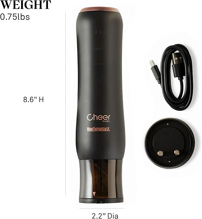 Wine Enthusiast x Cheer Moda Automatic Wine Opener – Electric Corkscrew with Hidden Touch Button, USB Charger & Foil Cutter – Rechargeable Sleek Wine Bottle Opener Gift Set – Modern French Design