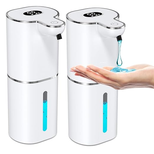 Bomivoi 2 Pack Automatic Liquid Soap Dispenser, Rechargeable Touchless Soap Dispenser, Digital Display, 6-Level Adjustable, 380mL Wall Mount Countertop Hand Soap Dispenser for Bathroom Kitchen Sink