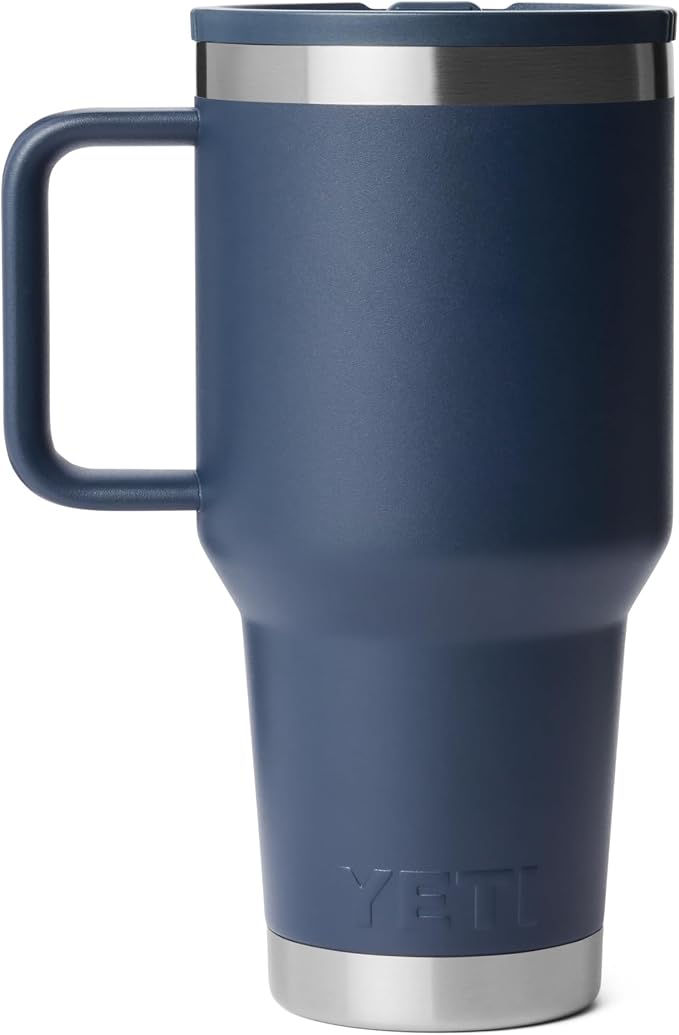 YETI Rambler 30 oz Travel Mug with Flip Straw Lid – Stainless Steel, Vacuum Insulated, Leakproof, Cup Holder Friendly, Navy