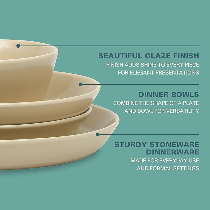 Gibson Home Summer Shades 16 Piece Plates and Bowls Dishes Service for 4 Porcelain Dinnerware Set - Taupe