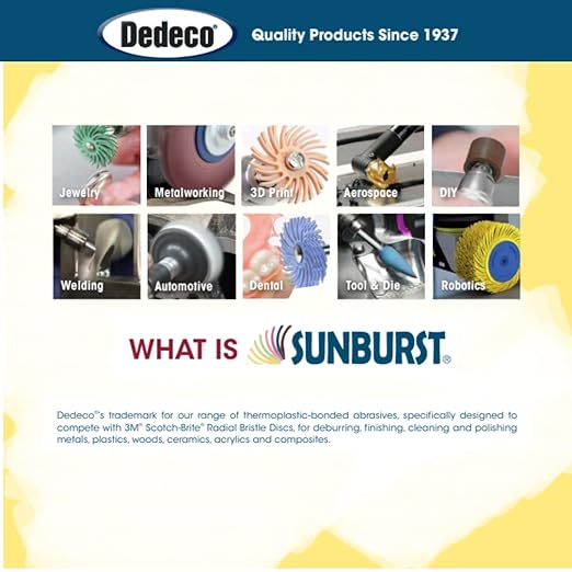 Dedeco Sunburst Radial Bristle Discs 48-Pack - 7/8" Curved - Yellow 80 Grit (Coarse) - Aluminum Oxide for Polishing & Finishing