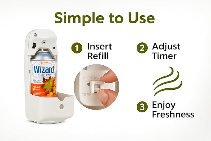 Wizard Automatic Spray Refill, Autumn Breeze – 12 Pack (5 oz Each) | Compatible with Air Wick Freshmatic & Glade | Long-Lasting Air Freshener & Odor Neutralizer for Home, Bathroom & Office