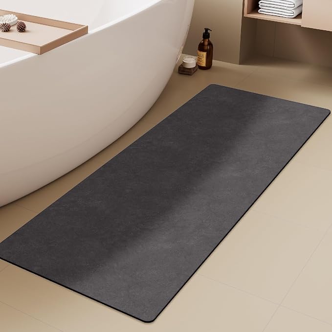 TYUU Bath Mat, Bathroom Rugs Non Slip Washable Thin Absorbent Quick Dry Bath Mat Fits Under Door Bathroom Floor Mat Perfect for Bath, Shower, or Sink 24"x60" Dark Grey