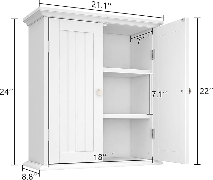 ChooChoo Bathroom Wall Cabinet Set of 2, Over The Toilet Space Saver Storage Cabinet, Medicine Cabinet with 2 Door and Adjustable Shelves, Cupboard, White