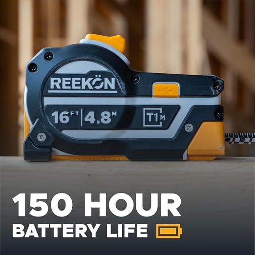 REEKON T1M Utility Digital Tape Measure 25 ft (English) – Bluetooth Smart Measuring Tool, 1/32” Accuracy, Saves 1000+ Measurements, LCD Display, 150 Hour+ Battery Life & Rechargeable