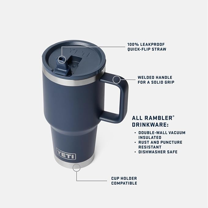 YETI Rambler 30 oz Travel Mug with Flip Straw Lid – Stainless Steel, Vacuum Insulated, Leakproof, Cup Holder Friendly, Pace Purple