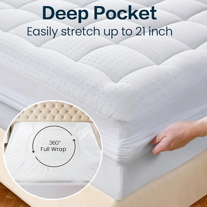 EASELAND Mattress Pad Twin XL Pillow Top Mattress Cover Quilted Fitted Protector Single Cotton Top 8-21" Deep Pocket Mattress Topper(39x80 Inches)