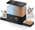 Automatic Cat Feeder & Water Dispenser,Button Customizable Feeding | 2 in 1 Feeding Drinking Water/5L Food Feeder,3.5L Water Fountain/Stainless Steel Bowls/Detachable Clean/Black