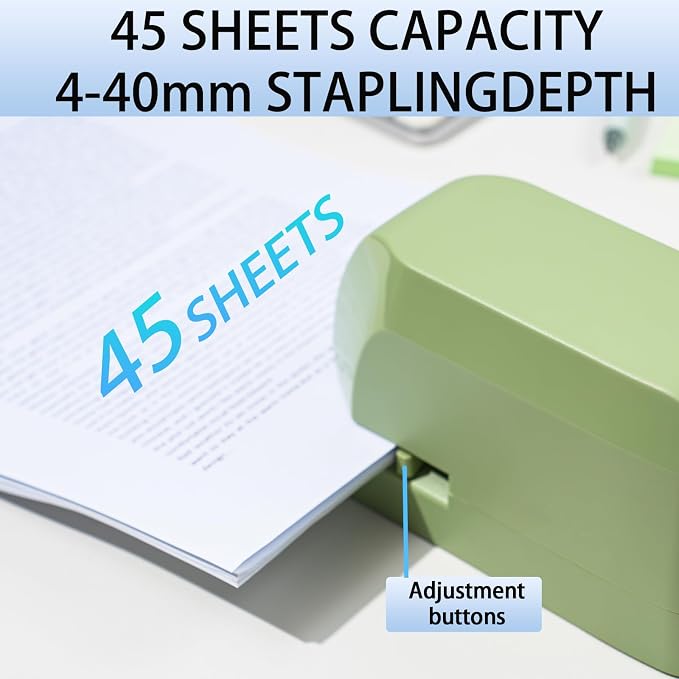 Electric Stapler for Desk, 45 Sheet Capacity Automatic Stapler Desktop, Office Staplers Electric, AC Operated Staplers Heavy Duty Office Use with 1,000 Staples & Staple Remover, Saga Green