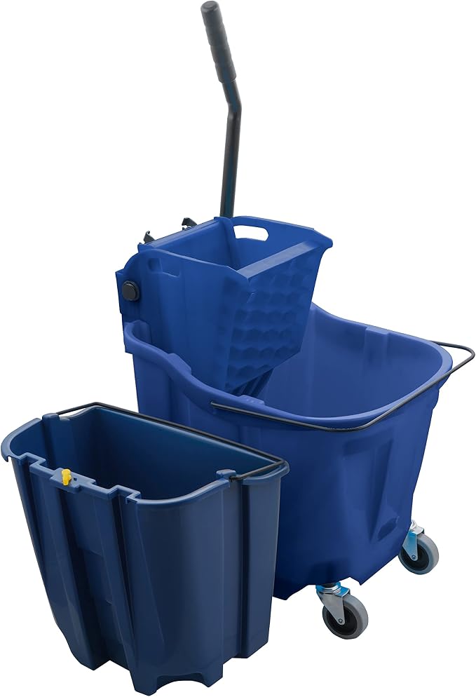 SPARTA OmniFit Mop Bucket System, Durable Mop Bucket, Side Press Wringer, and Soiled Water Insert, Floor Cleaning Essentials for Commercial and Home Use, 35 Qt Capacity, 1 Count, Blue