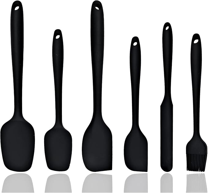 6-piece Silicone Spatula Heat Resistant Kitchen Spatulas Basting Brush for Non Stick Cooking and Baking, Flexible Spatula, Dishwasher Safe, Rubber Spatula - Black