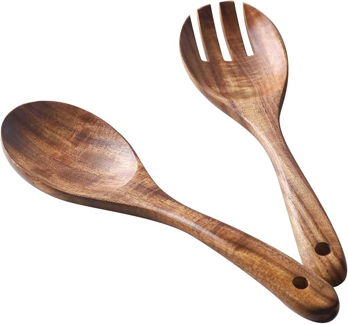 Muso Wood Acacia Salad Servers, 10-inch, Set of 2 | Wooden Salad Tongs for Serving Salad Mixes