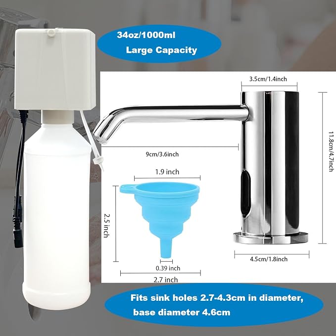 Touchless Automatic Soap Dispenser for Kitchen Bathroom Sink Built in Liquid Commercial Electric Soap Dispenser with Bottle and Pump Chrome Platingd