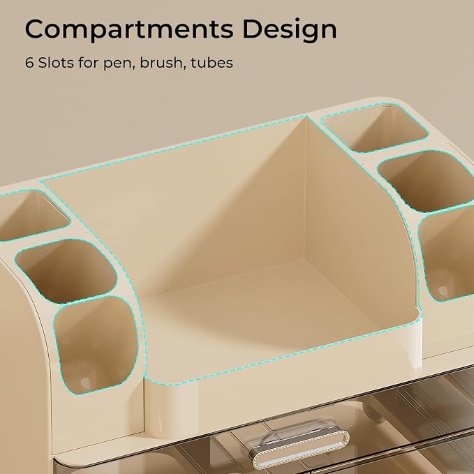UFORU Makeup Organizer for Vanity with 2 Large Drawers, Cosmetic Display Case with Brush Holders, Easy to Storage for Bathroom Countertop Skincare, Perfume, Cream White