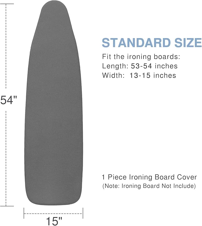 VividPaw Ironing Board Cover and Pad, Standard Size 15x54, Thick Padding, Elastic Edge, Silicone Coated, Resist Scorching, Adjustable Fastener, Heavy Duty Padded Iron Board Covers (Black)