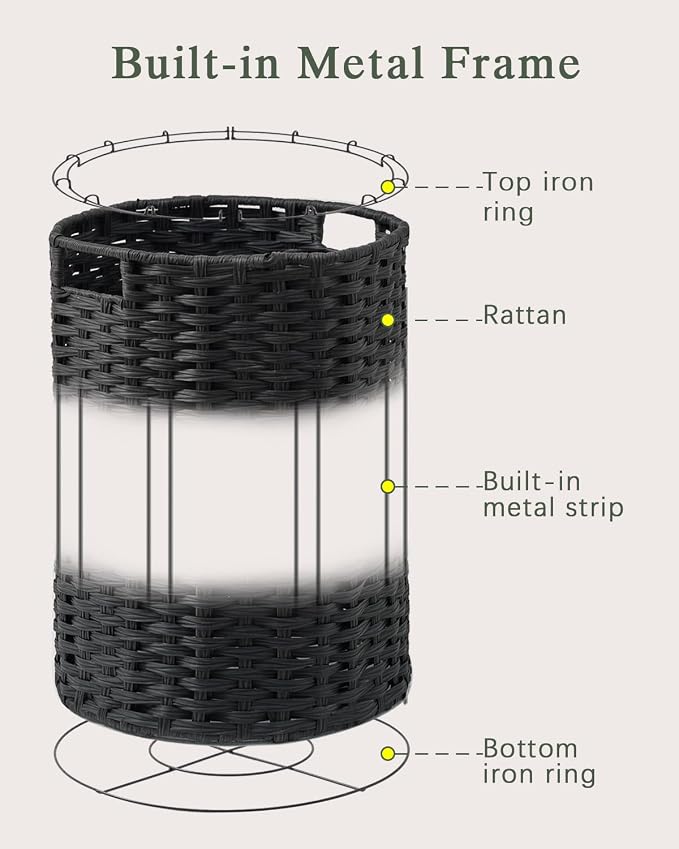 SETVSON Laundry Hamper Laundry Basket Round 19.0 Gal (72 L) Handwoven Rattan Hamper, Large Wicker Laundry Hamper with Removable Laundry Bag Handles 2 Mesh Bags for Bathroom Living Room Black (No Lid)
