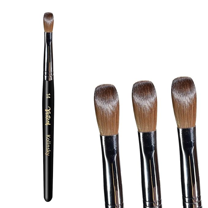Yasterd Acrylic Nail Brush 100 percent Kolinsky Brushes for Nails Size 14 Oval Crimped Shaped Application Black Wood Handle Professional Art Powder Manicure Tool 14