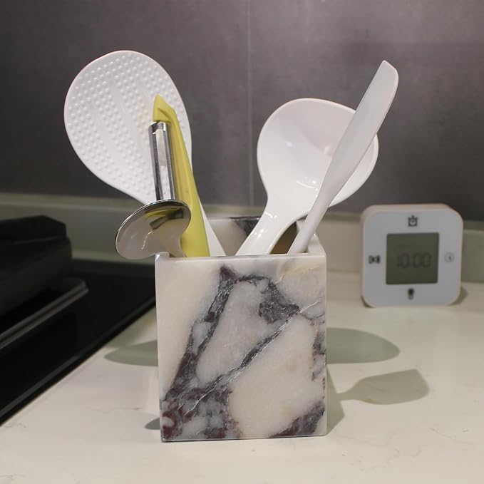 Calacatta Viola Marble Toothbrush Holders for Bathroom, Natural Marble Canisters, Makeup Brush Holder Countertop Organizer