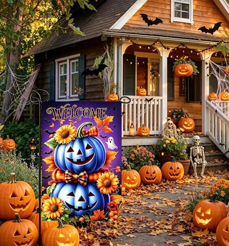 Halloween Welcome Garden Flag 12x18 Double Sided for Outside