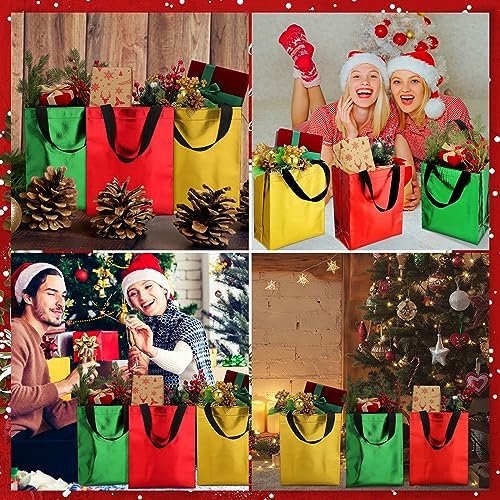 Paterr 72 Pcs Christmas Gift Bags Bulk Glossy Red Green Gold