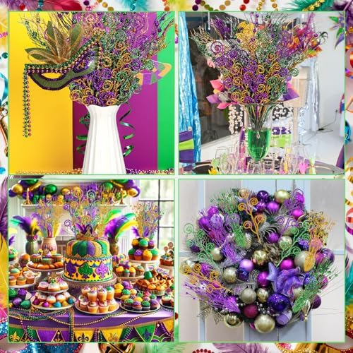 Daifunli 36 Pcs Christmas Tree Picks Sprays,17'' 12'', Gold, Purple, Green