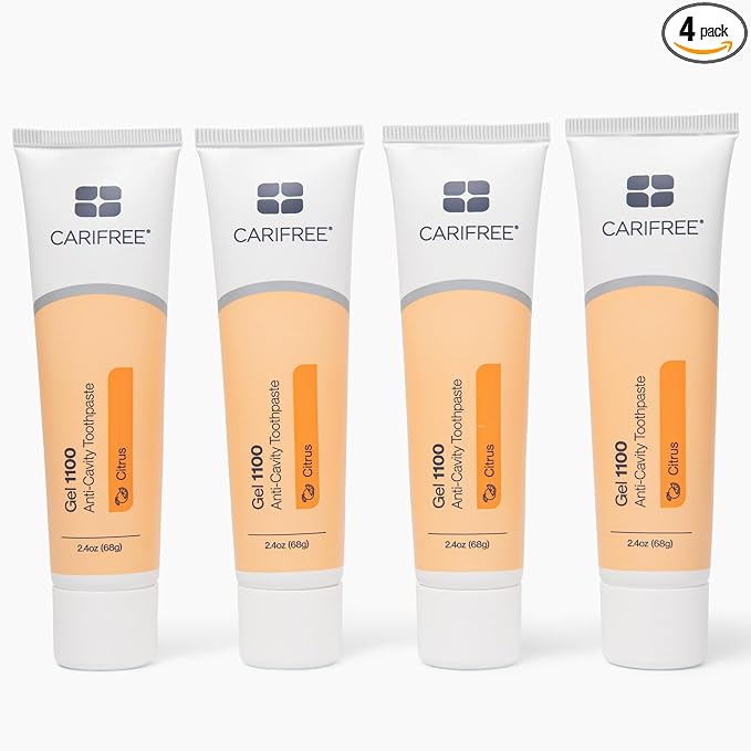 CariFree 1100 Fluoride Toothpaste, Nano Hydroxyapatite, Citrus, 2.4oz Pk 4 | Anti-cavity pH neutralizing gel; enamel protection; dentist recommended; multipack value for the whole family.