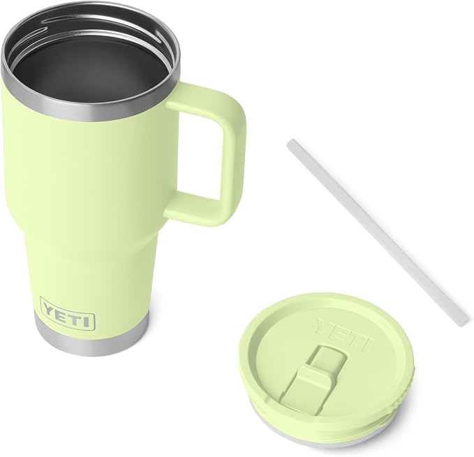 YETI Rambler 30 oz Travel Mug with Flip Straw Lid – Stainless Steel, Vacuum Insulated, Leakproof, Cup Holder Friendly, Grasshopper
