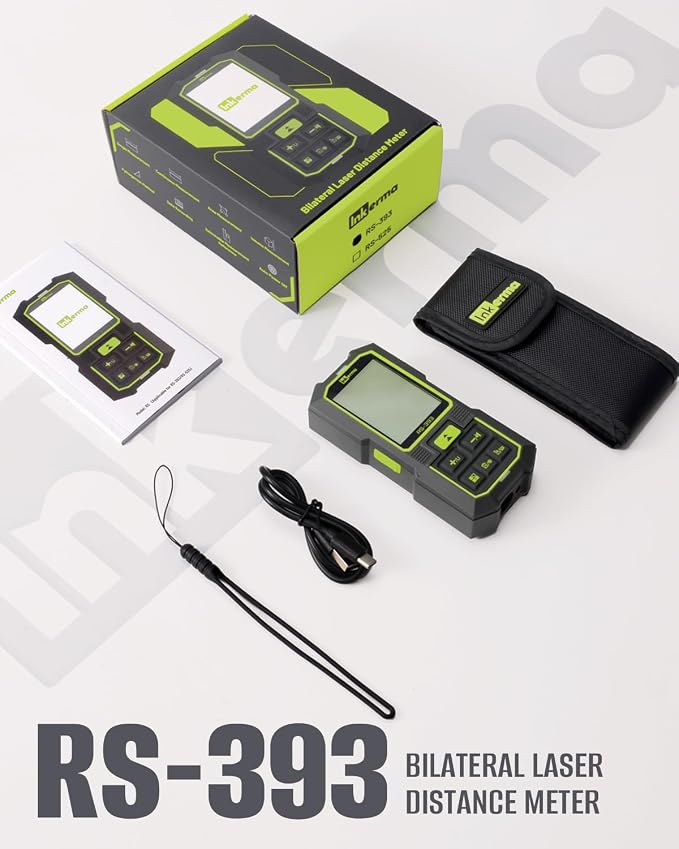 Inkerma Dual Laser Measurement Tool, 393Ft/120M Bilateral Laser Distance Meter, Rechargeable Laser Measure with Ft/in/M Multiple Units, Angle Sensor, Pythagorean Mode, Area and Volume