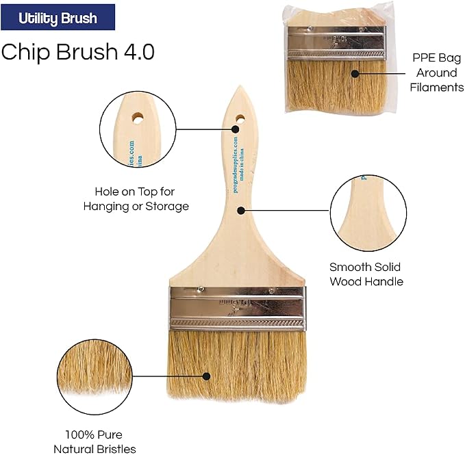 Pro Grade - Chip Paint Brushes - 36 Ea 4 Inch Chip Paint Brush Light Brown